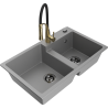 Mexen Tomas 2-chamber granite sink with Aster kitchen faucet, gray - 6516-71-73450-57-B