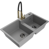 Mexen Tomas granite sink with 2 compartments and Aster kitchen tap, grey - 6516-71-73450-57-B