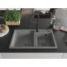 Mexen Tomas granite kitchen sink 2-bowl with Aster kitchen tap, grey - 6516-71-73450-70-B