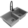Mexen Tomas granite 2-bowl kitchen sink with Aster kitchen faucet, gray - 6516-71-73450-70-B