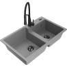 Mexen Tomas granite kitchen sink 2-bowl with Aster kitchen tap, grey - 6516-71-73450-70-B