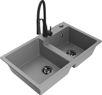 Mexen Tomas 2-chamber granite sink with Aster kitchen faucet, gray - 6516-71-73450-70-B