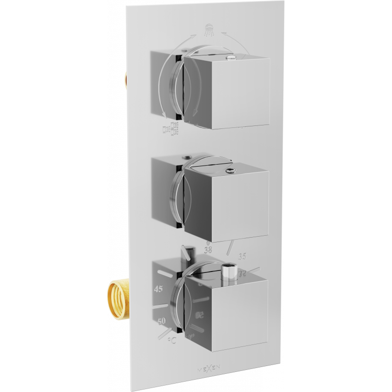 Mexen Cube 3-outlet thermostatic bathtub and shower mixer tap, Chrome - 77503-00