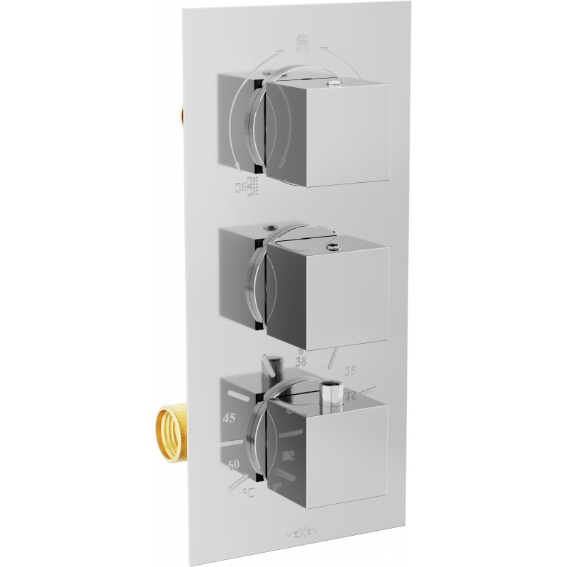 Mexen Cube thermostatic bath-shower mixer 3-way, chrome - 77503-00