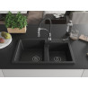 Mexen Tomas granite double-bowl sink with Aster kitchen faucet, black/silver metallic - 6516-73-73450-07-B