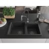Mexen Tomas granite kitchen sink 2-bowl with Aster kitchen tap, black/silver metallic - 6516-73-73450-07-B