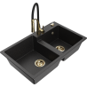 Mexen Tomas 2-bowl granite sink with Aster kitchen faucet, black/silver metallic - 6516-73-73450-57-G