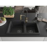 Mexen Tomas 2-bowl granite sink with Aster kitchen faucet, black/silver metallic - 6516-73-73450-57-B