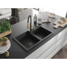Mexen Tomas 2-bowl granite sink with Aster kitchen faucet, black/silver metallic - 6516-73-73450-57-B
