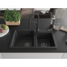 Mexen Tomas 2-chamber Granite Sink with Aster Kitchen Faucet, Black/Silver Metallic - 6516-73-73450-70-B