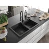Mexen Tomas 2-bowl granite sink with Aster kitchen tap, black/silver metallic - 6516-73-73450-70-B