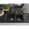 Mexen Tomas 2-compartment granite sink with Aster kitchen faucet, black/gold metallic - 6516-75-73450-07