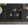 Mexen Tomas 2-bowl granite sink with Aster kitchen faucet, black/gold metallic - 6516-75-73450-07