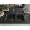 Mexen Tomas 2-bowl granite kitchen sink with Aster faucet, black/gold metallic - 6516-75-73450-07-B