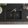 Mexen Tomas granite double-bowl sink with Aster kitchen faucet, black/gold metallic - 6516-75-73450-07-B