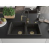 Mexen Tomas 2-chamber granite sink with Aster kitchen faucet, black/gold metallic - 6516-75-73450-57-G