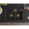 Mexen Tomas 2-chamber granite sink with Aster kitchen faucet, black/gold metallic - 6516-75-73450-57-G