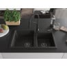 Mexen Tomas granite 2-bowl sink with Aster kitchen tap, black/golden metallic - 6516-75-73450-70-B