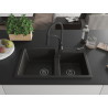 Mexen Tomas granite kitchen sink 2-chamber with Aster kitchen faucet, black/gold metallic - 6516-75-73450-70-B