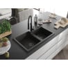 Mexen Tomas granite 2-bowl sink with Aster kitchen tap, black/golden metallic - 6516-75-73450-70-B
