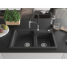 Mexen Tomas 2-bowl granite sink with Aster kitchen faucet, black speckled - 6516-76-73450-07