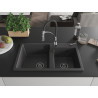 Mexen Tomas 2-bowl granite kitchen sink with Aster tap, speckled black - 6516-76-73450-07-B