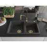 Mexen Tomas granite 2-bowl sink with Aster kitchen faucet, black speckled - 6516-76-73450-57-G