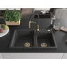 Mexen Tomas granite sink 2-bowl with Aster kitchen tap, black speckled - 6516-76-73450-57-G