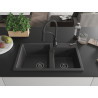 Mexen Tomas 2-bowl granite sink with kitchen faucet Aster, speckled black - 6516-76-73450-70-B