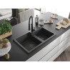 Mexen Tomas 2-bowl granite kitchen sink with Aster kitchen faucet, black speckled - 6516-76-73450-70-B