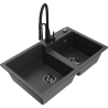 Mexen Tomas 2-bowl granite sink with kitchen faucet Aster, speckled black - 6516-76-73450-70-B
