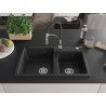 Mexen Tomas granit sink 2-compartment with Aster kitchen faucet, black - 6516-77-73450-07
