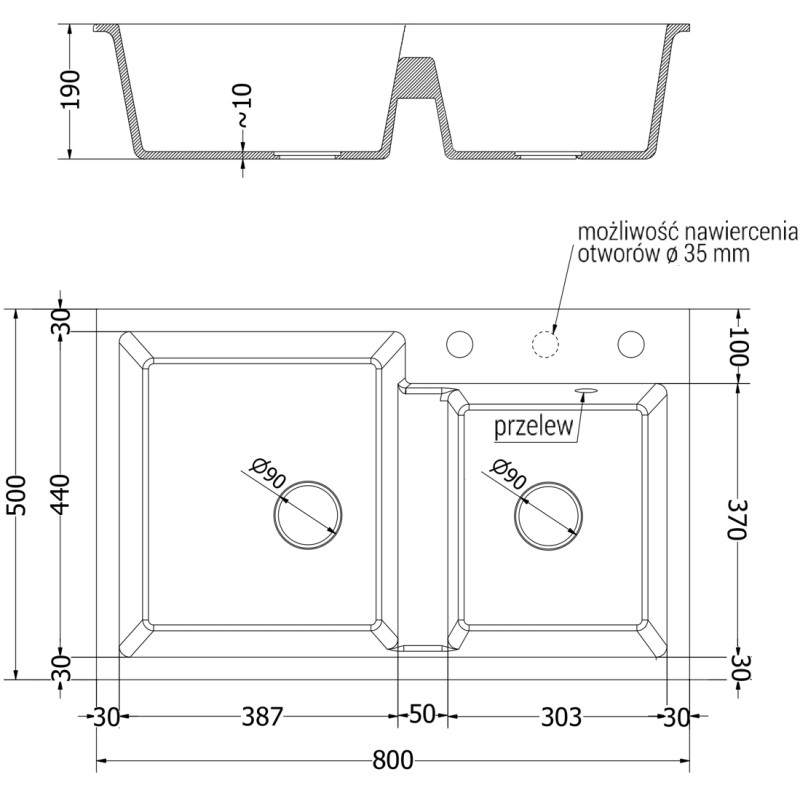 Mexen Tomas granit sink 2-compartment with Aster kitchen faucet, black - 6516-77-73450-07