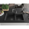 Mexen Tomas granite 2-bowl kitchen sink with Aster faucet, black - 6516-77-73450-07-B