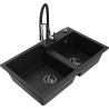 Mexen Tomas granite 2-bowl kitchen sink with Aster faucet, black - 6516-77-73450-07-B