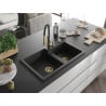 Mexen Tomas Granite 2-Bowl Sink with Aster Kitchen Tap, Black - 6516-77-73450-57-G