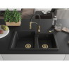 Mexen Tomas 2-bowl granite sink with Aster kitchen faucet, black - 6516-77-73450-57-G
