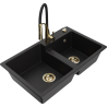 Mexen Tomas 2-bowl granite sink with Aster kitchen faucet, black - 6516-77-73450-57-G