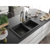 Mexen Tomas granite double-bowl sink with Aster kitchen faucet, black - 6516-77-73450-57-B