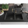 Mexen Tomas Granite Sink 2-Compartment with Aster Kitchen Tap, Black - 6516-77-73450-57-B