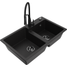 Mexen Tomas 2-compartment granite sink with a kitchen mixer tap Aster, Black - 6516-77-73450-70-B