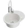 Mexen Kevin granite kitchen sink 1-bowl with drainer and Aster kitchen faucet, white - 6517-20-73450-02