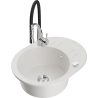 Mexen Kevin 1-bowl granite sink with drainer and Aster kitchen faucet, white - 6517-20-73450-07