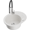 Mexen Kevin granite sink 1-bowl with drainer and Aster kitchen tap, white - 6517-20-73450-07