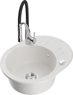 Mexen Kevin granite sink 1-bowl with drainer and Aster kitchen tap, white - 6517-20-73450-07