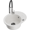Mexen Kevin 1-bowl granite kitchen sink with drainer and Aster faucet, white - 6517-20-73450-07-B