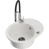 Mexen Kevin granite kitchen sink with 1 bowl, drainer, and Aster kitchen faucet, white - 6517-20-73450-07-B