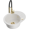 Mexen Kevin 1-compartment granite sink with a drip tray and kitchen mixer tap Aster, White - 6517-20-73450-57-G