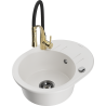 Mexen Kevin granite kitchen sink 1-bowl with drainer and Aster faucet, white - 6517-20-73450-57-B