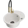 Mexen Kevin granite kitchen sink 1-bowl with drainer and Aster kitchen faucet, white - 6517-20-73450-57-B